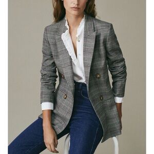 Massimo Dutti Wool Blazer Double Breasted Glen Plaid Classic Quiet Luxury 8
